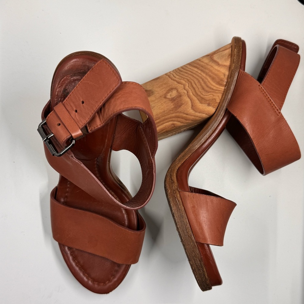 Vince Brown Leather Wooden Heel Sandals Size 37